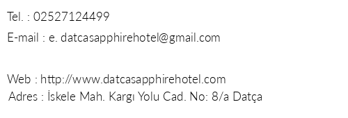 Data Sapphire Hotel telefon numaralar, faks, e-mail, posta adresi ve iletiim bilgileri